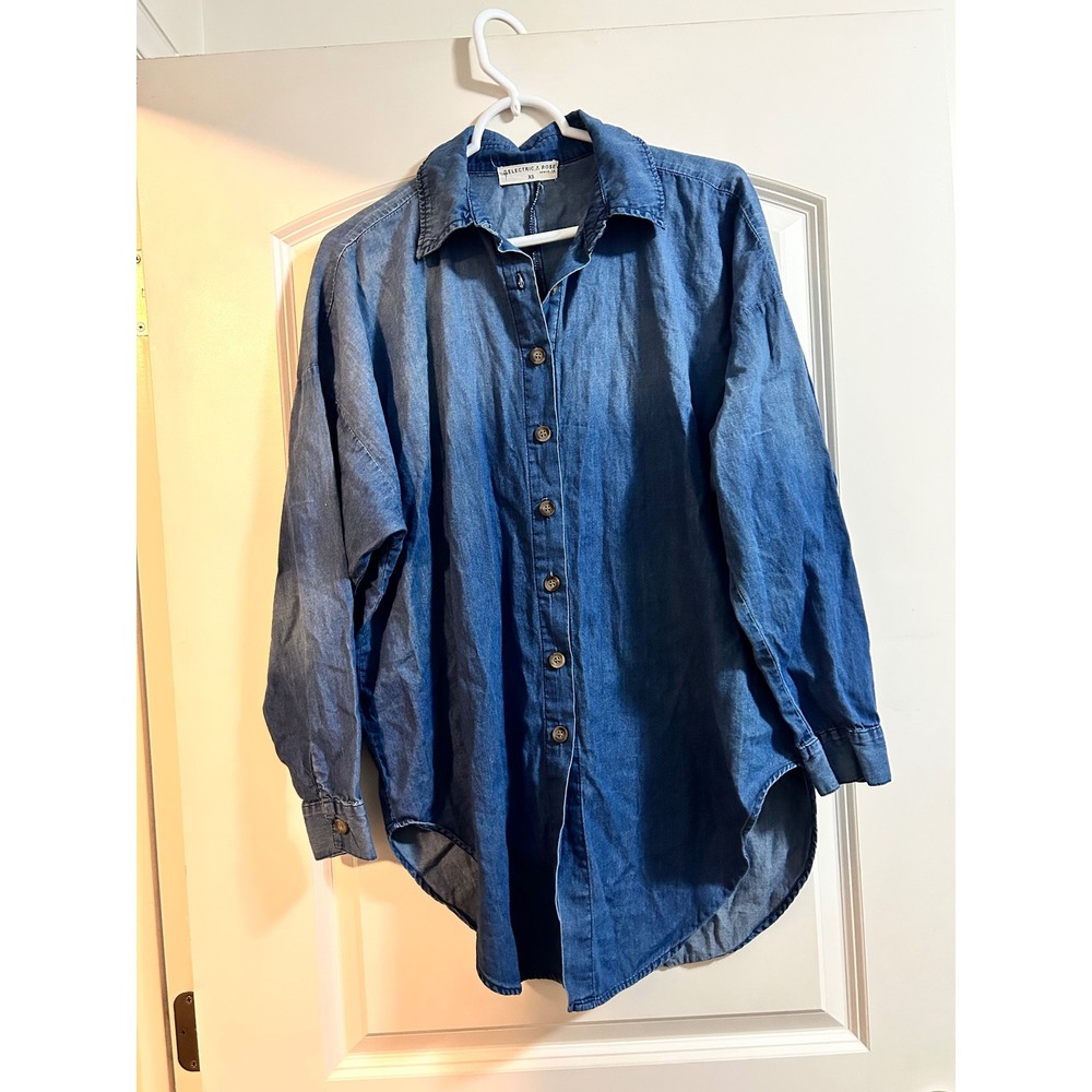 Electric & Rose Denim Chambray Oversized Tunic Shirt Dress XS Blue‎